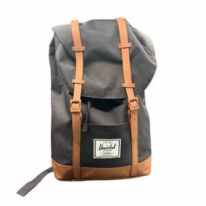 Herschel Canvas Backpack Black Tan Leather Trim Laptop Sleeve 19”